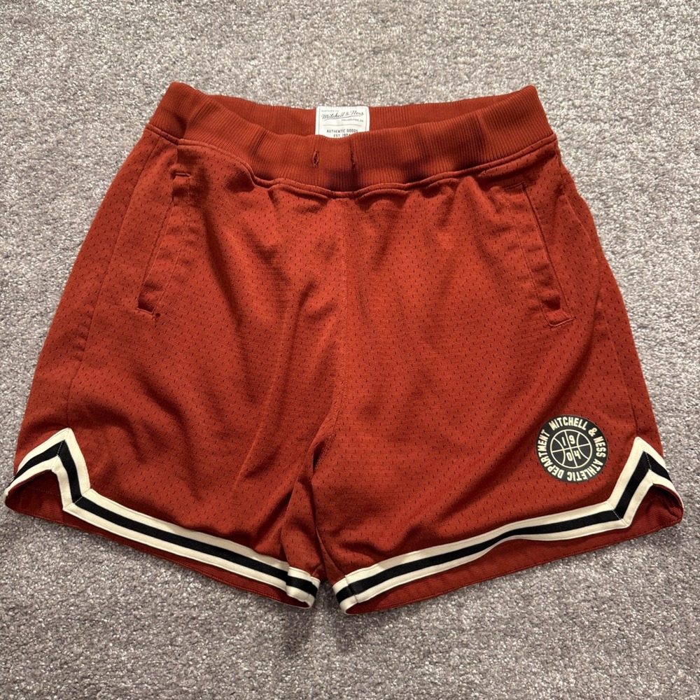 Mitchell & Ness Shorts Mens L Orange Mesh Basketball Retro Streetwear Athletic